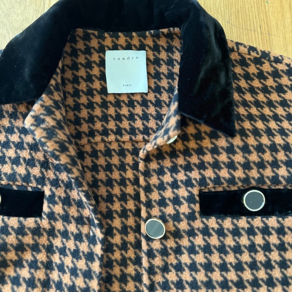 Sandro Houndstooth brown woolen jacket with fur - Picture 6 of 12